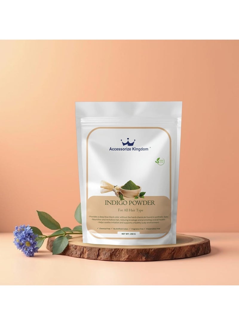 مملكة الإكسسوارات مسحوق نيلي (250 جم) - نقي وطبيعي 100٪ | مناسب لجميع أنواع الشعر | يوفر لونا أزرق-أسود عميقا مع فوائد مغذية وترطيبة - Image 3