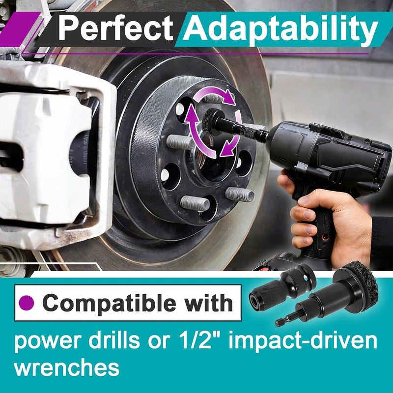 Joworthy 2 Sets Wheel Hub Cleaning Kit Fits Power Drill or 1/2" Impact Driven Wrenches for Car & Truck, Hub Cleaning Tool Quickly Remove Rust from Studs and Brake Discs - Image 4