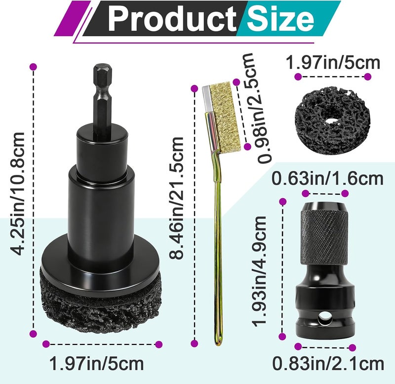 Joworthy 2 Sets Wheel Hub Cleaning Kit Fits Power Drill or 1/2" Impact Driven Wrenches for Car & Truck, Hub Cleaning Tool Quickly Remove Rust from Studs and Brake Discs - Image 3