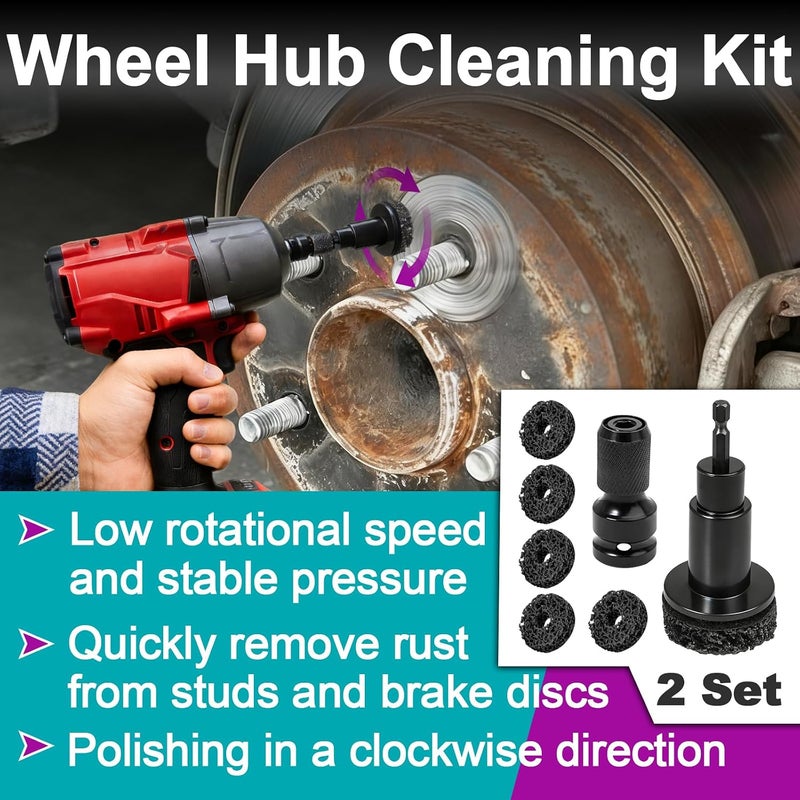 Joworthy 2 Sets Wheel Hub Cleaning Kit Fits Power Drill or 1/2" Impact Driven Wrenches for Car & Truck, Hub Cleaning Tool Quickly Remove Rust from Studs and Brake Discs - Image 2