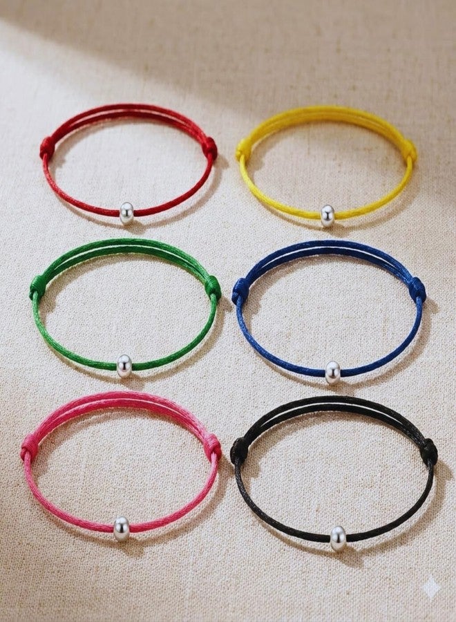 DARSHRAJ Handmade 925 Sterling Silver Anklet | Thread Nazariya Anklet for Girls & Women | 6 - Piece Combo of Colorful Thread and Silver Ball Anklets - Image 2