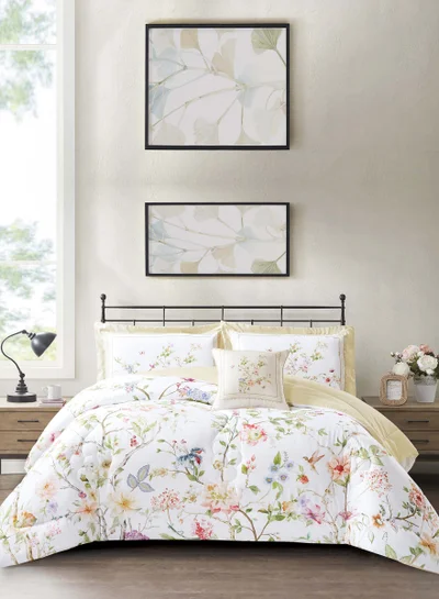 Donetella Bedding Comforter Set, King Size 250x230cm - 4-Pcs Digital Print Quilted Bed Set, Microfiber Fabric - 1 Comforter, 2 Pillow Shams,1 Cushion Cover.