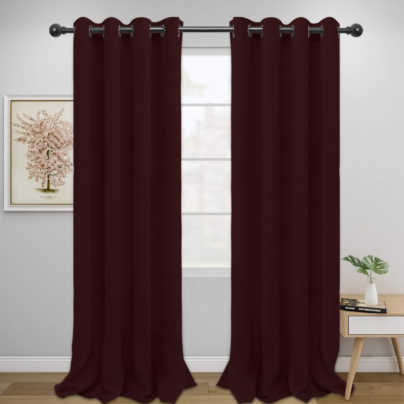 Easy-Going Blackout Curtains for Bedroom Solid Thermal Insulated Grommet and Noise Reduction Window Drapes Room Darkening Curtains for Living Room 2 Panels(52x96 in Wine)