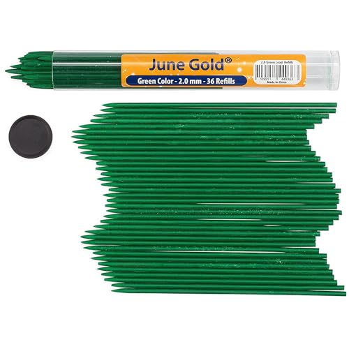 June Gold 36 Green (Emerald #104) Colored 2.0 mm Lead Refills, Bold Thickness for Heavy Use, Break Resistant with a Convenient Dispenser - Image 1