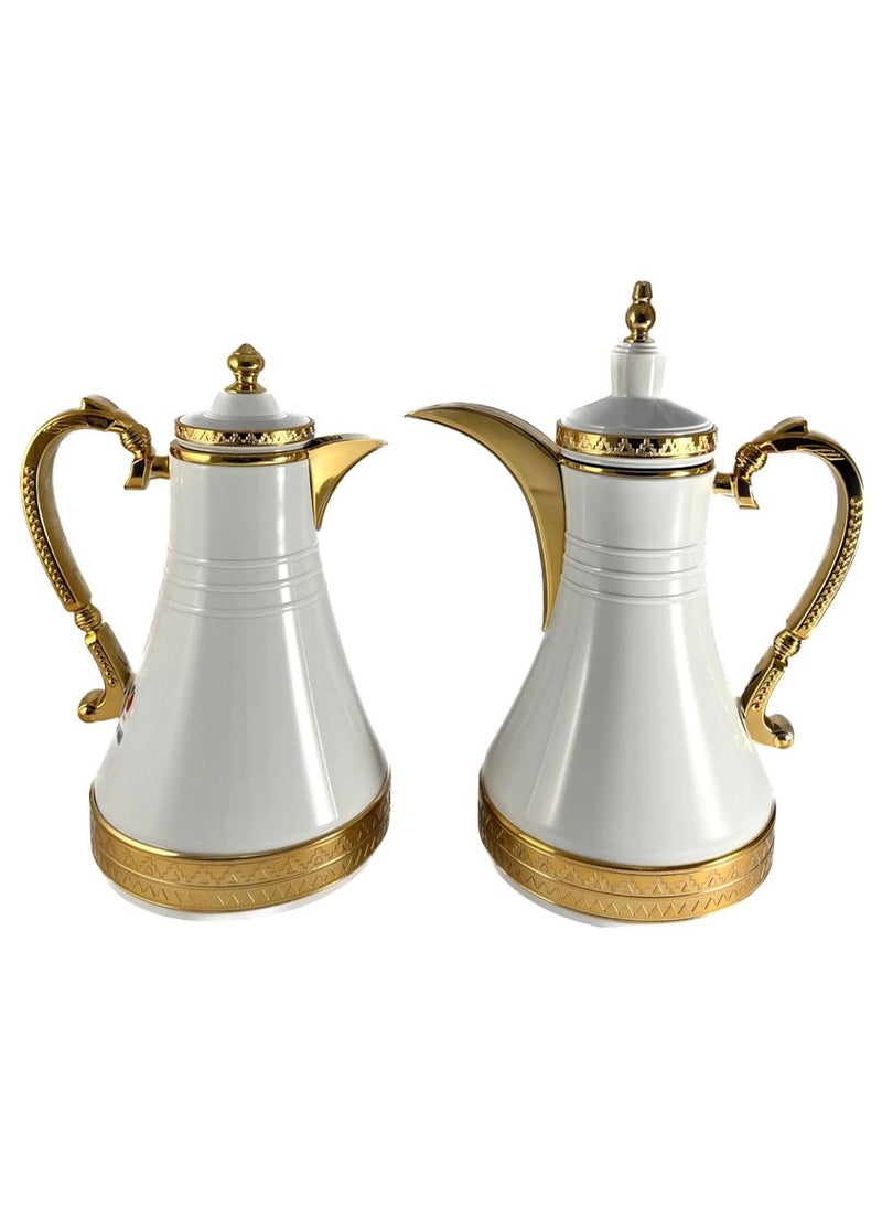Homemaker 2-Piece Tea & Coffee Flask - 0.75 Liter & 1 Liter Capacity - Glass Inner - Steel Body - White & Gold  - Image 1