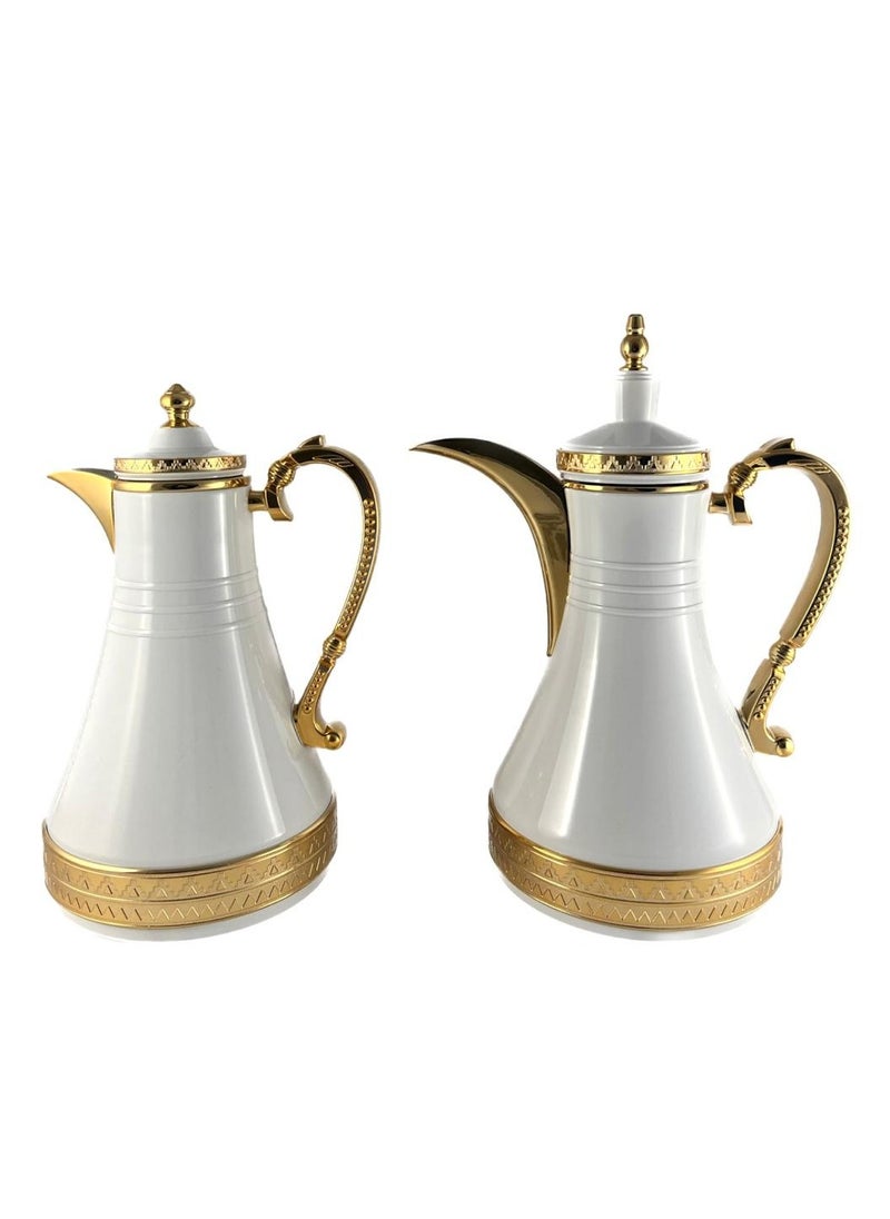 Homemaker 2-Piece Tea & Coffee Flask - 0.75 Liter & 1 Liter Capacity - Glass Inner - Steel Body - White & Gold  - Image 3