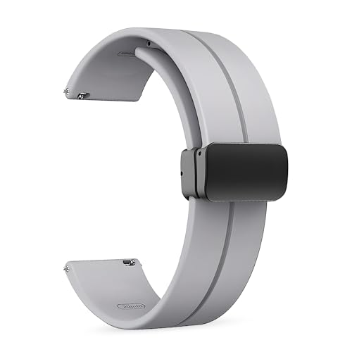 PunnkFunnk Punnk Funnk 22MM Silicone Strap with Folding Magnetic Lock Compatible with Samsung Galaxy Watch 3 45mm/ Galaxy Watch 46mm/Gear S3 Classic/Frontier Compatible All 22MM Watches(Light Grey) - Image 1