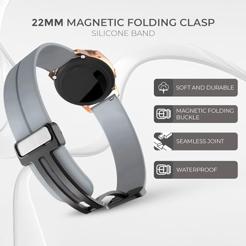 PunnkFunnk Punnk Funnk 22MM Silicone Strap with Folding Magnetic Lock Compatible with Samsung Galaxy Watch 3 45mm/ Galaxy Watch 46mm/Gear S3 Classic/Frontier Compatible All 22MM Watches(Light Grey) - Image 2