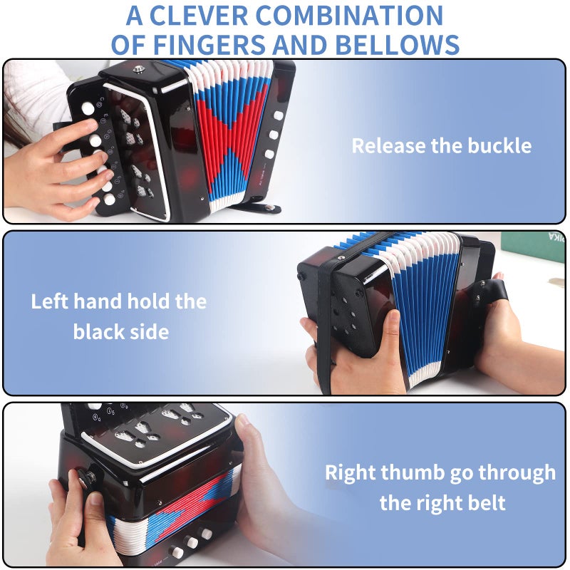 Horse Kids Accordion, 10 Keys Button Control Kid Accordions Musical Instruments for Child Children Toddlers Beginners Accordian Lightweight 7 key 3 Bass Mini AcordeÃ³n Toy Acordeones Para MiÃ±os Black - Image 2