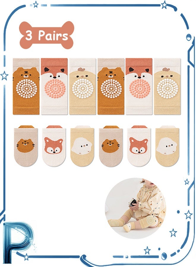 Photon مجموعة من 3 أزواج من وسادات الركبة المرنة المضادة للانزلاق للأطفال الصغار، جوارب ركبة مضادة للانزلاق للأطفال الصغار، وسادات ركبة قابلة للتهوية للأطفال من عمر 1 إلى 3 سنوات (متوسط) - Image 1