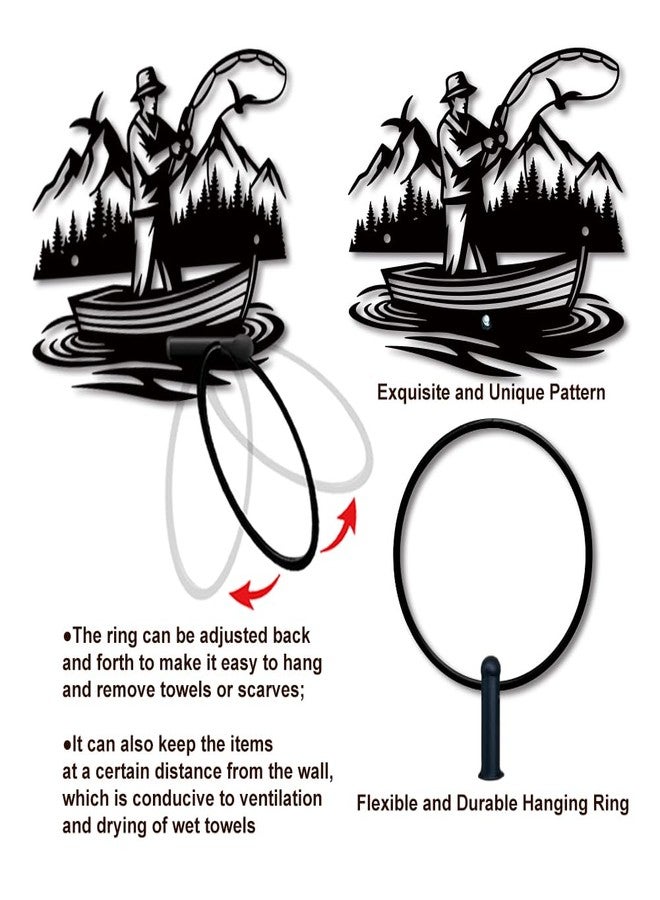 MAYJOYDIY Fisherman Metal Towel Ring Wild Nature Scenery Towel Holder Human Bath Towel Ring Black Art Towel Rack for Bathroom Kitchen Towel Hanger Home Decors Gift - Image 4