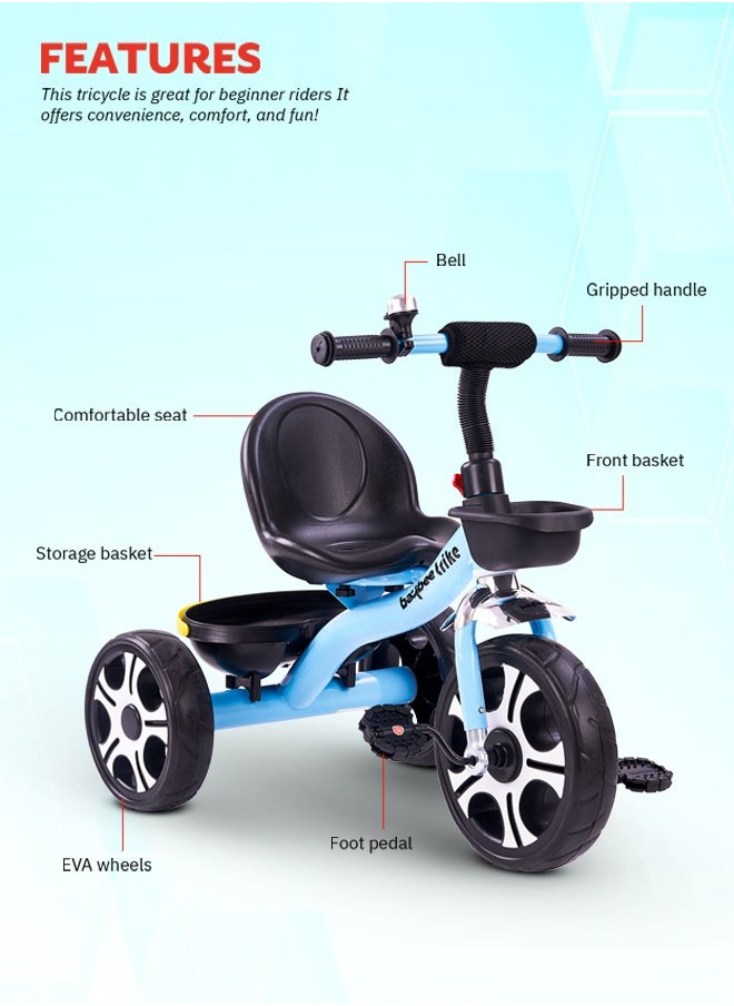 Baybee Coaster Tricycle for Kids Baby Smart Plug and Play Kids Tricycle Cycle with Front u0026 Rear Storage Baskets 3 Wheels Tricycle Bicycle Baby Tricycle Cycle for Kids 2 to 5 Years Boy Girl Blue  - Image 4