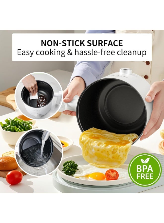 بي تي قدر كهربائي صغير 1.5 لتر لطهي الرامن والنودلز مع غطاء وملحق تبخير، غير لاصق، مثالي للسكن الجامعي والمنزل - Image 2