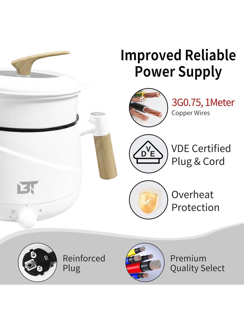 بي تي قدر كهربائي صغير 1.5 لتر لطهي الرامن والنودلز مع غطاء وملحق تبخير، غير لاصق، مثالي للسكن الجامعي والمنزل - Image 3