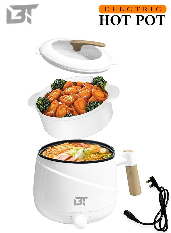 بي تي قدر كهربائي صغير 1.5 لتر لطهي الرامن والنودلز مع غطاء وملحق تبخير، غير لاصق، مثالي للسكن الجامعي والمنزل - Image 1