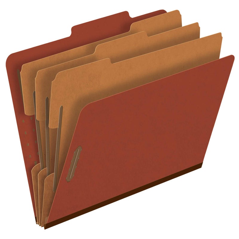 Pendaflex Pressboard Classification File Folders 3 Dividers 2 Embedded Fasteners 25 Tab Cut Letter Size Red Box of 10 1357R