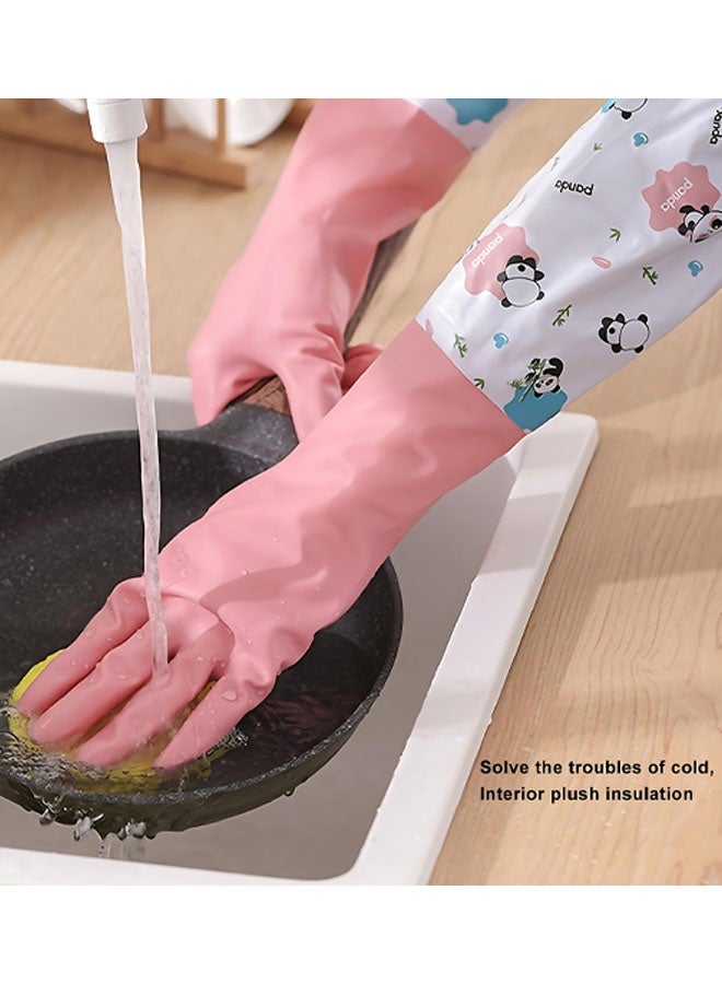 Cute Panda Pattern Dishwashing Gloves Waterproof Plush Housework Gloves For Home Kitchen Housekeeping Gloves - Image 3