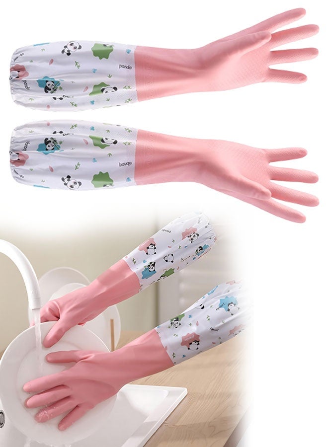 Cute Panda Pattern Dishwashing Gloves Waterproof Plush Housework Gloves For Home Kitchen Housekeeping Gloves - Image 1