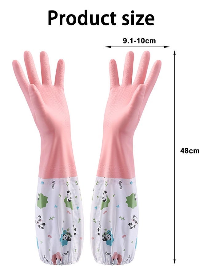 Cute Panda Pattern Dishwashing Gloves Waterproof Plush Housework Gloves For Home Kitchen Housekeeping Gloves - Image 2