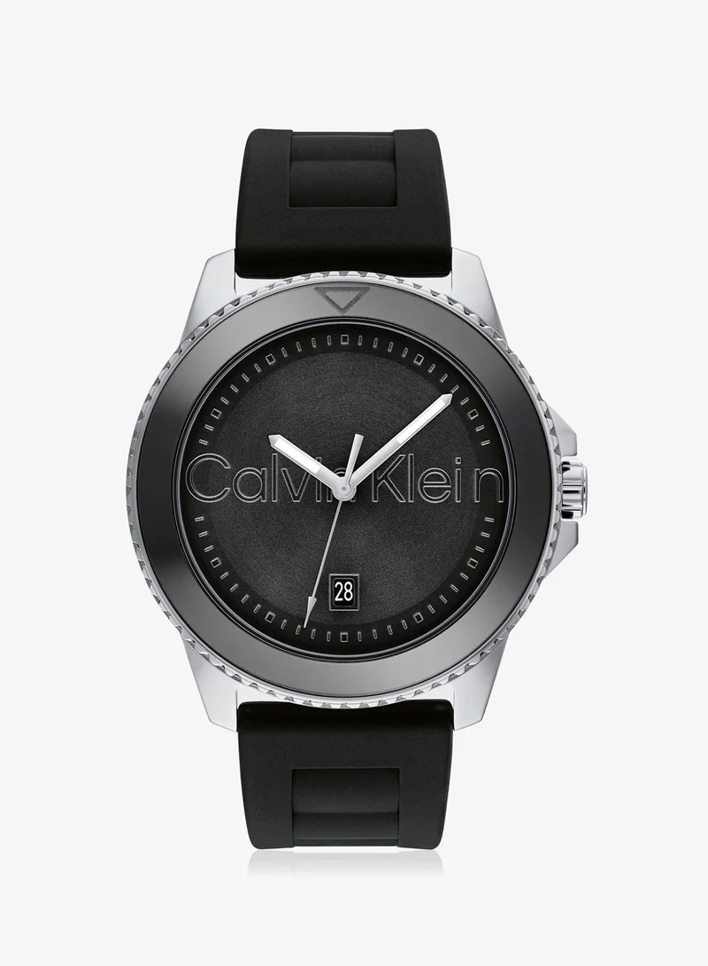 Calvin Klein  3-Hand Aqueous Collection Quartz Movement Watch For Men With Black Silicone Bracelet - 25200386 for Men | Best Price UAE