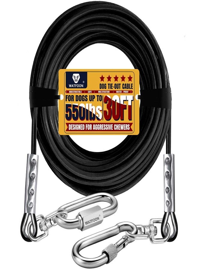 WATFOON Dog Leads for Yard, 1500LBS Break Strength, Stainless Steel Heavy Duty Tie Out Cable for Dogs Training with Dual Rotating Hooks, Water Resistant Dog Chain Leads for Outside Camping (30ft) - Image 1