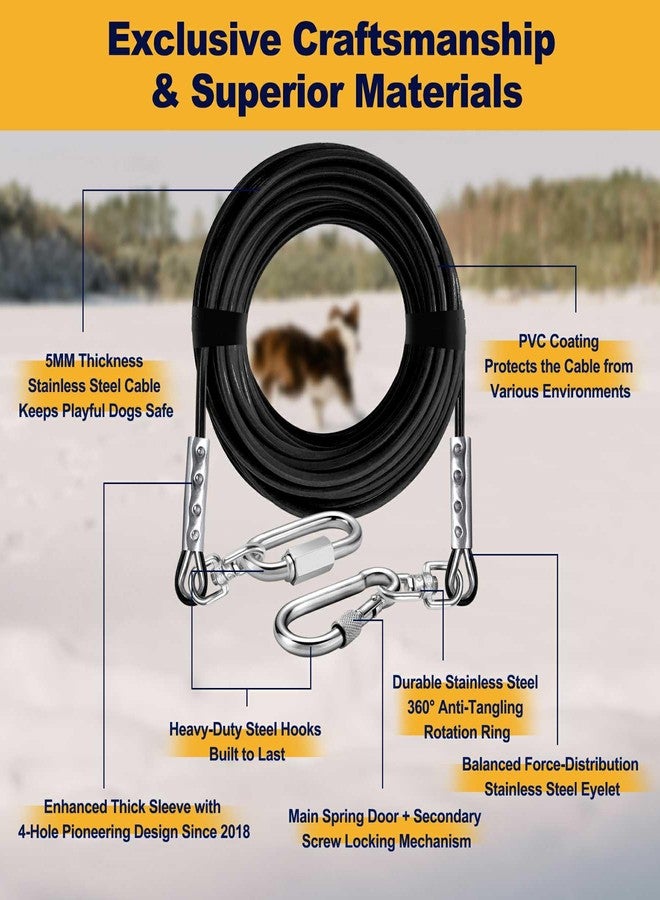 WATFOON Dog Leads for Yard, 1500LBS Break Strength, Stainless Steel Heavy Duty Tie Out Cable for Dogs Training with Dual Rotating Hooks, Water Resistant Dog Chain Leads for Outside Camping (30ft) - Image 2