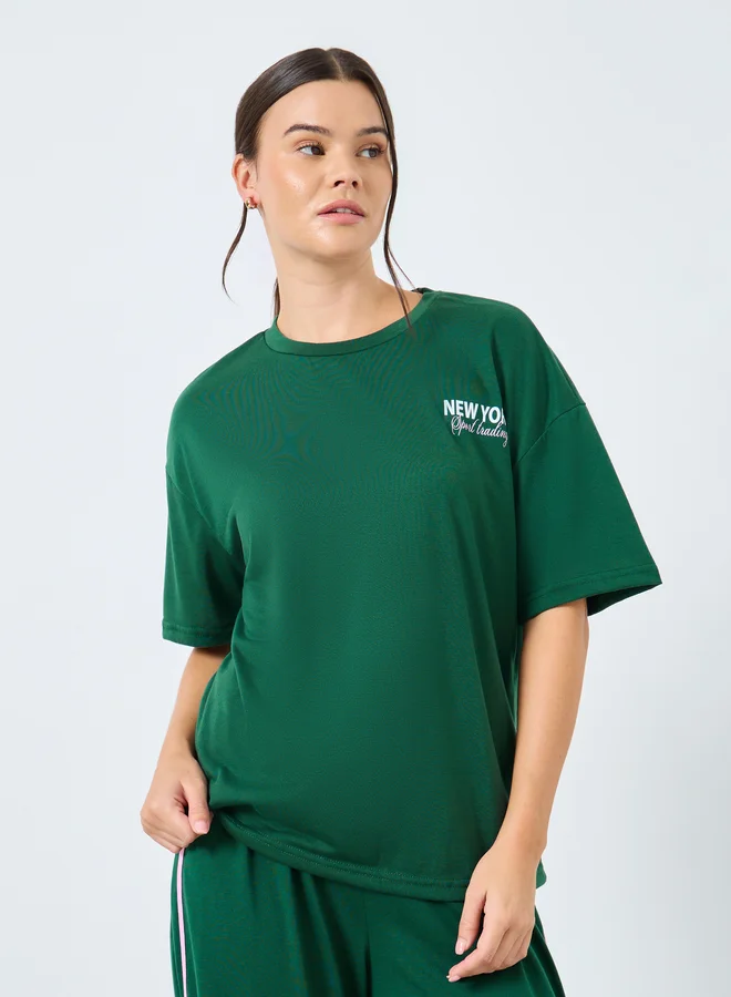 Styli Styli NYC Back Graphic Drop Shoulder T-Shirt and Side Stripe Pyjama Set