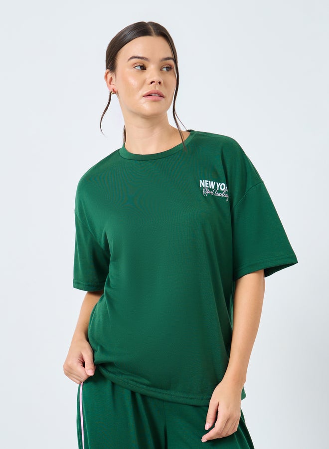 Styli NYC Back Graphic Drop Shoulder T-Shirt and Side Stripe Pyjama Set - Image 3