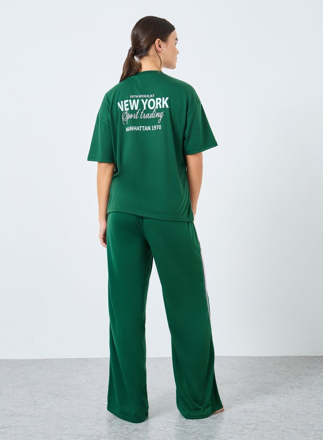 Styli NYC Back Graphic Drop Shoulder T-Shirt and Side Stripe Pyjama Set - Image 5