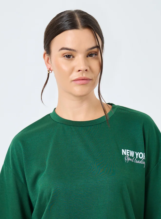 Styli Styli NYC Back Graphic Drop Shoulder T-Shirt and Side Stripe Pyjama Set