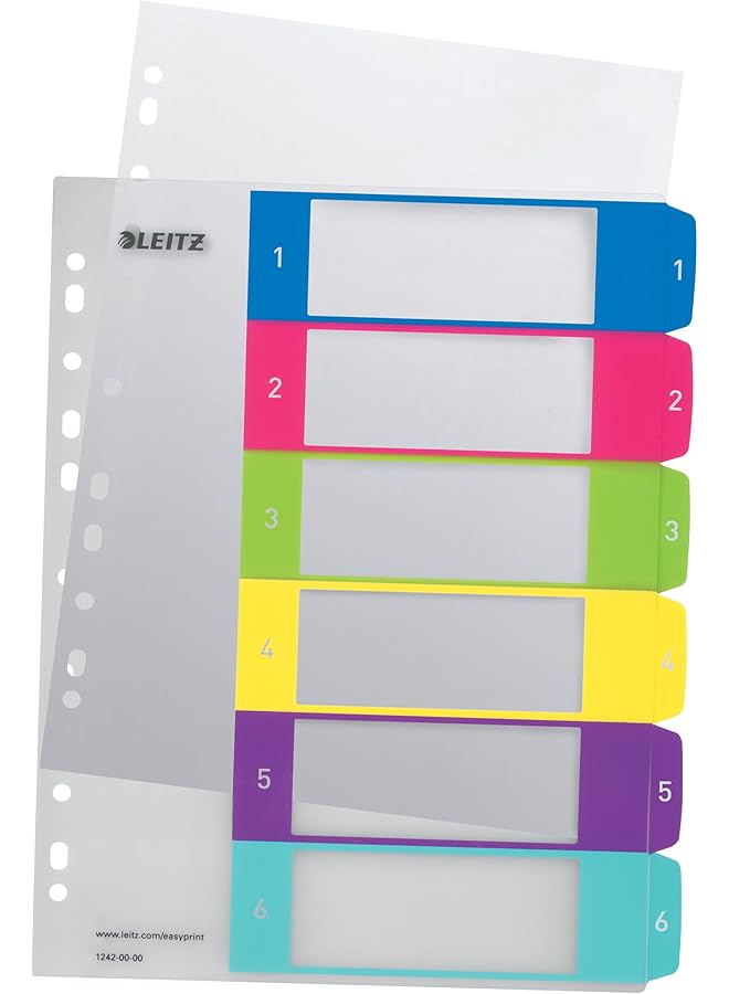 LEITZ A4 12420000 Wow 1 6 Index Pc Printable Extra Wide Heavy Duty Plastic Multicolour - Image 1