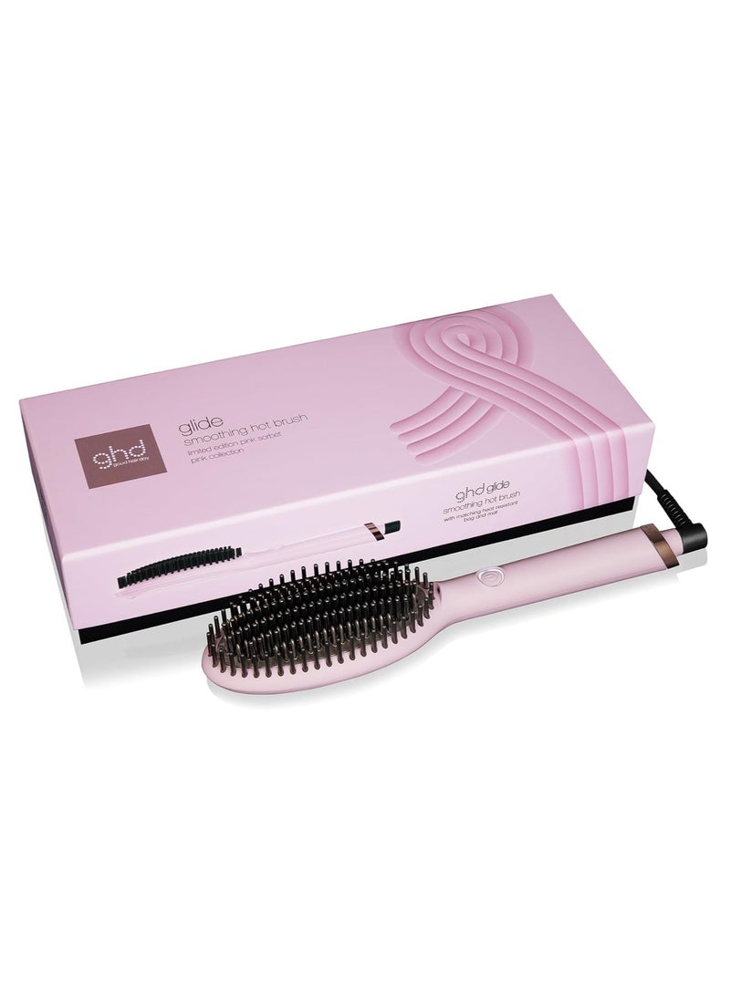 GHD Glide Hot Brush in Pink Sorbet | Professional Hair Smoothing Brush with Ceramic Technology & Ioniser | Eliminates Frizz & Adds Shine | 185ºC Styling | Automatic Sleep Mode | For All Hair Types - Image 1