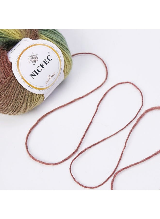 NICEEC 2 Skeins Rainbow Soft Yarn 100% Wool Gradient Multi Color Yarn for Crocheting Knit Total Length 180m×2(196yds×2,50g×2)-15# - Image 4