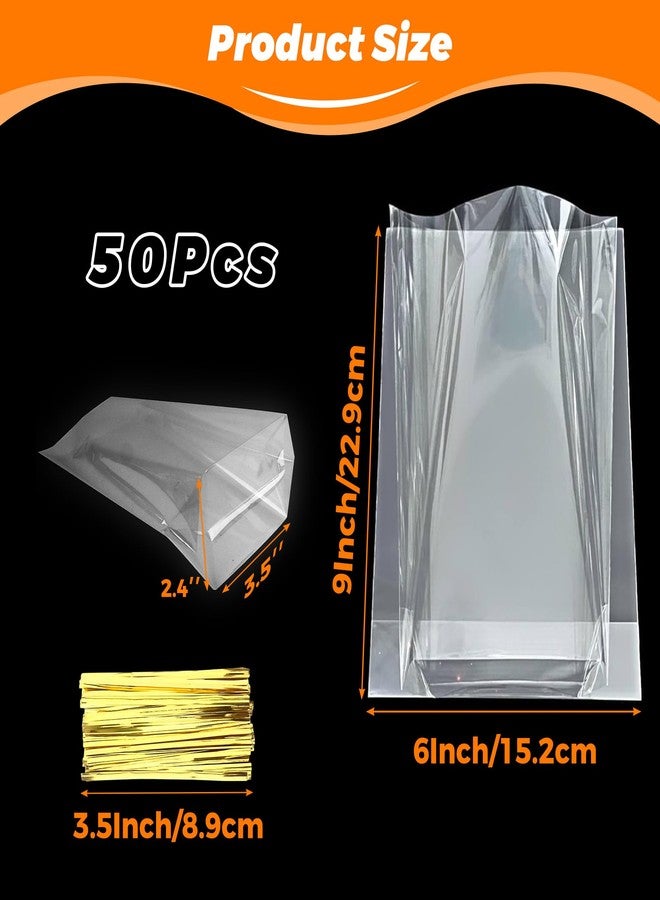 Nelisylux 8"x 11" Cellophane Bags, Flat Bottom Gusset Clear Gift Bags with Ties Party Favor Packaging Gift Mug Wrapping Plastic Cellophane Treat Bag Goodie Bag for Popcorn Candy Goodies Bread Snack, 50Pcs - Image 2