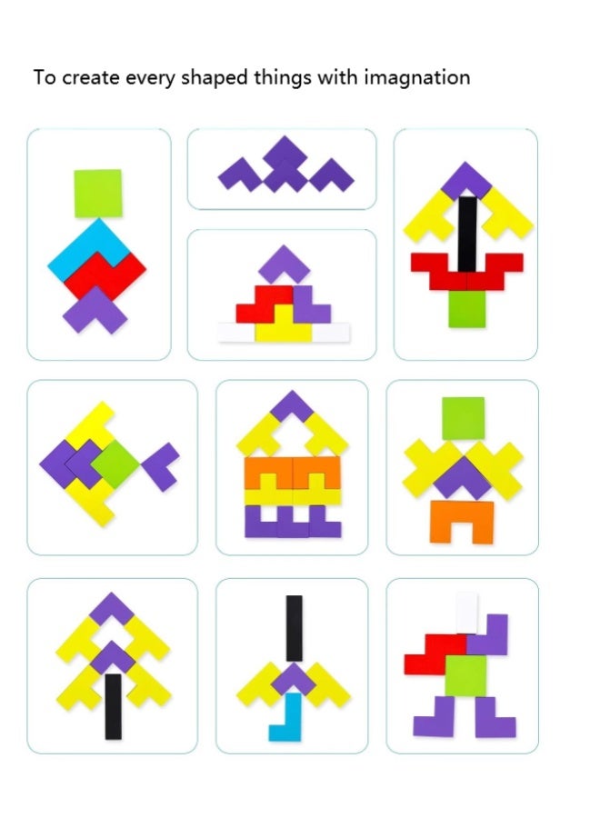 Wooden Blocks Puzzle Brain Teasers Toy Tangram Jigsaw Intelligence Colorful 3D Russian Blocks Game STEM Montessori Educational Gift for Kids - Image 4