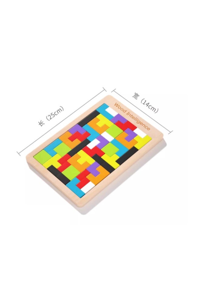 Wooden Blocks Puzzle Brain Teasers Toy Tangram Jigsaw Intelligence Colorful 3D Russian Blocks Game STEM Montessori Educational Gift for Kids - Image 5