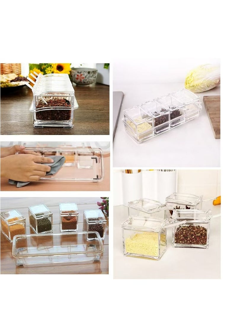 Kitchen Seasoning Box, Seasoning Rack Spice Pots, Storage Container Condiment Jars, 4 Piece Clear Acrylic Cruet with Cover and Spoon Transparent - Image 5