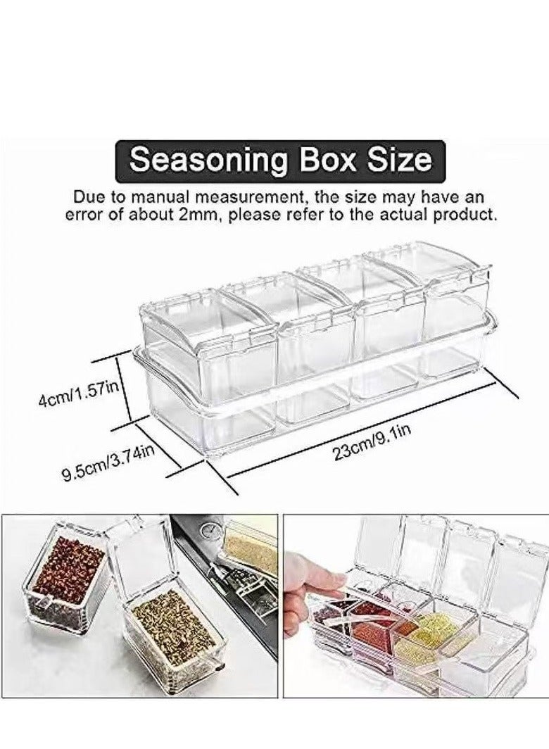 Kitchen Seasoning Box, Seasoning Rack Spice Pots, Storage Container Condiment Jars, 4 Piece Clear Acrylic Cruet with Cover and Spoon Transparent - Image 3