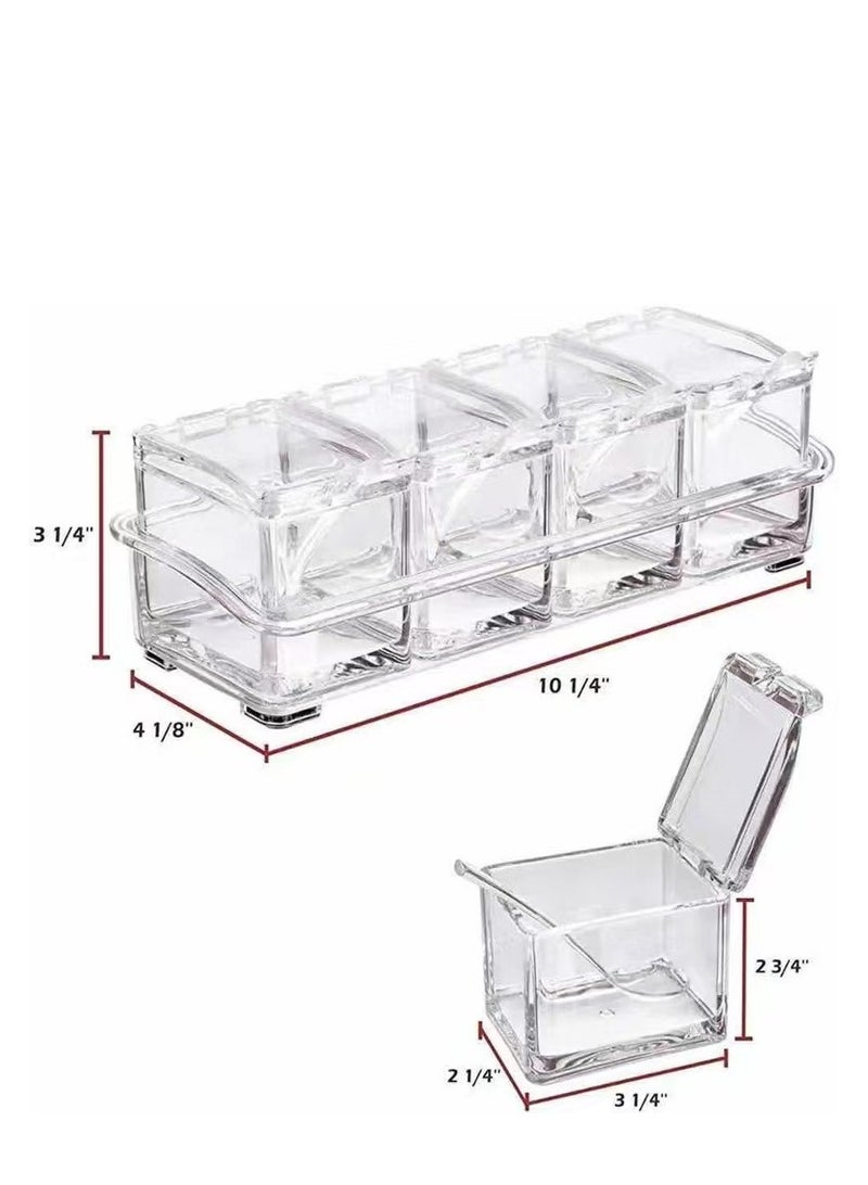 Kitchen Seasoning Box, Seasoning Rack Spice Pots, Storage Container Condiment Jars, 4 Piece Clear Acrylic Cruet with Cover and Spoon Transparent - Image 4