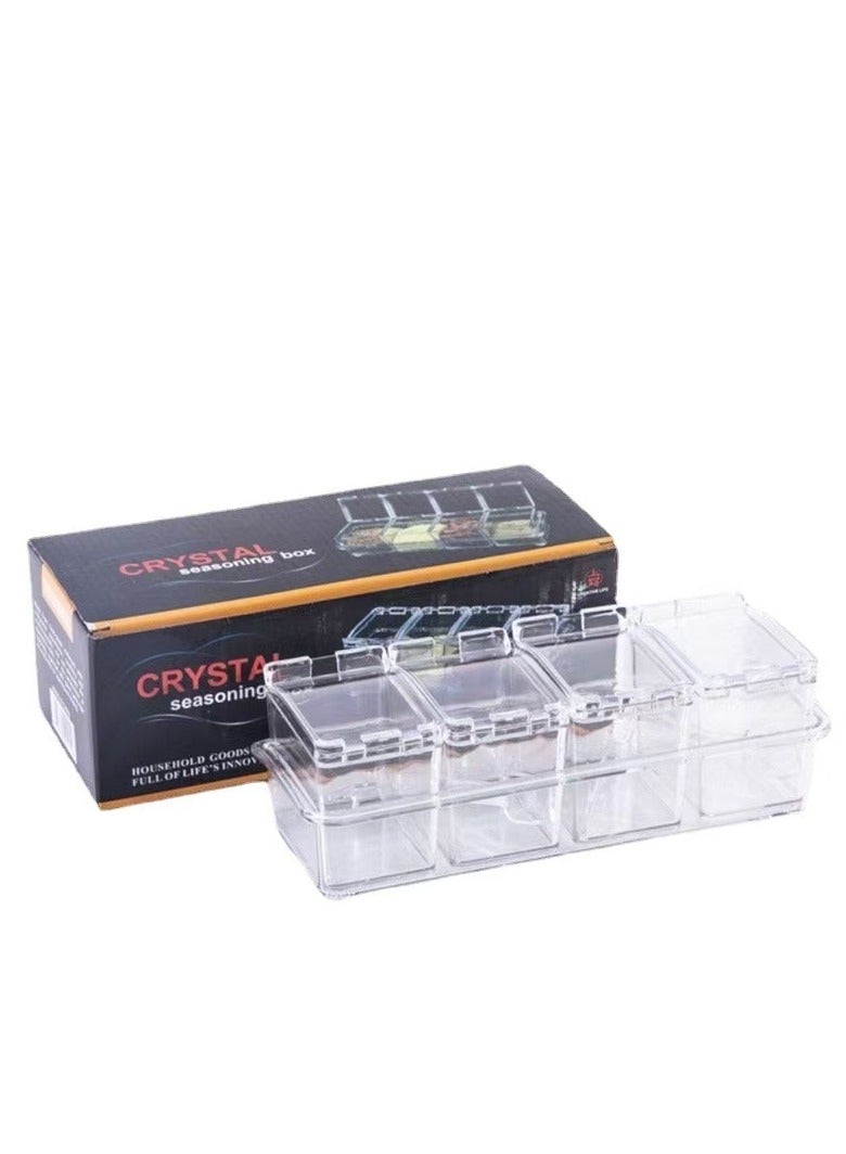 Kitchen Seasoning Box, Seasoning Rack Spice Pots, Storage Container Condiment Jars, 4 Piece Clear Acrylic Cruet with Cover and Spoon Transparent - Image 2