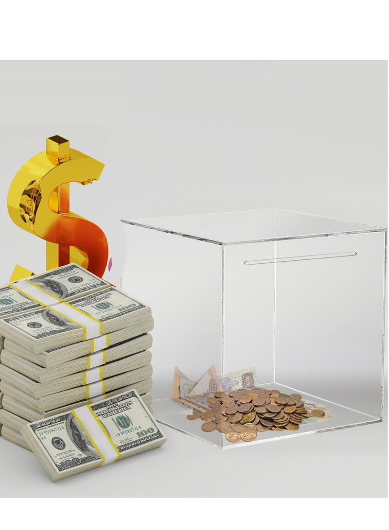 Bait Al Noor Gifts Clear Acrylic Piggy Bank for Adults, Unopenable Money Box, Kids' Money Banks Transparent Coins Saving Pot Cash Container Box Coin Jar - Image 4