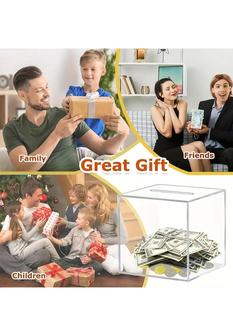 Bait Al Noor Gifts Clear Acrylic Piggy Bank for Adults, Unopenable Money Box, Kids' Money Banks Transparent Coins Saving Pot Cash Container Box Coin Jar - Image 2