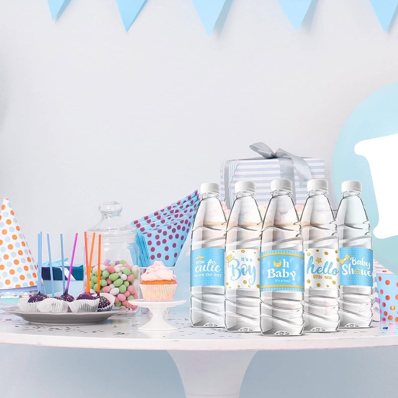 Teling ملصقات زجاجات الماء لحفلة استقبال المولود 80 قطعة ملصقات زجاجات ماء مقاومة للماء ملصقات تغليف لحفلة استقبال المولود بأسلوب ولد أزرق - Image 2