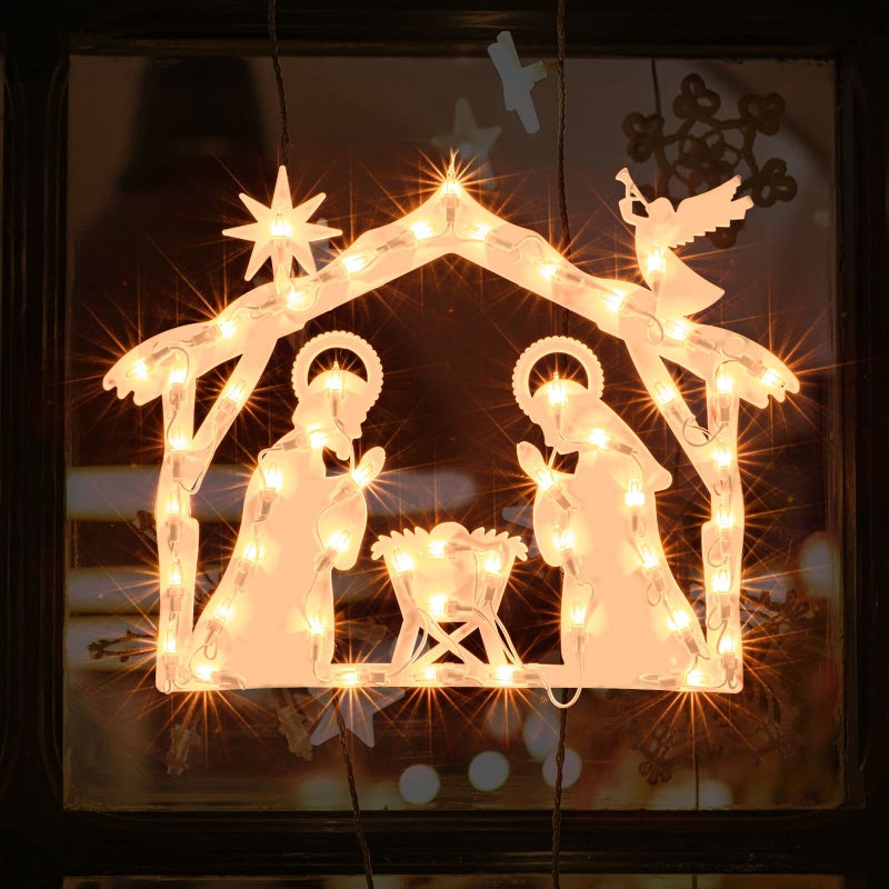 LAMPHOME Lighted Nativity Christmas Window Decoration Silhouette Lights for Home Party Patio Lawn Garden