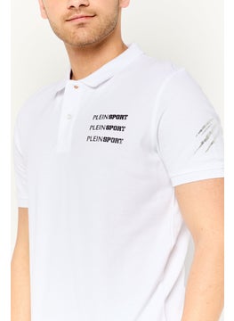 Plein Sport Men Sportswear Fit Short Sleeves Outdoor Polo Shirt, White  - Image 3