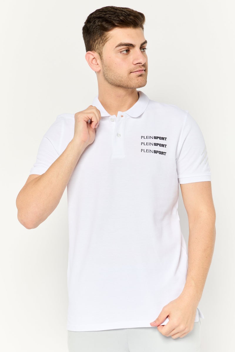 PHILIPP PLEIN تي شيرت بولو رياضي للرجال بأكمام قصيرة من بلاين سبورت، أبيض - Image 1