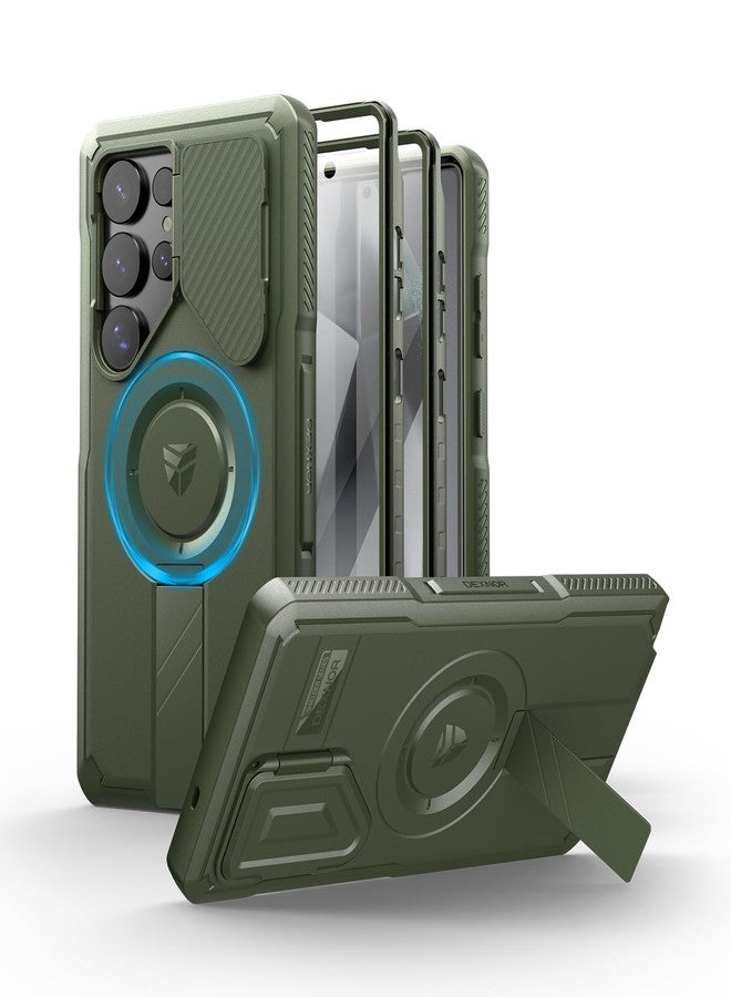 Dexnor for Samsung Galaxy S25 Ultra Case with Camera Cover & Adjustable Kickstand & Built-in Screen Protector, Rugged Shockproof Bumper Cases Heavy-Duty Magnetic Protective Cover(2025),Army Green - Image 1