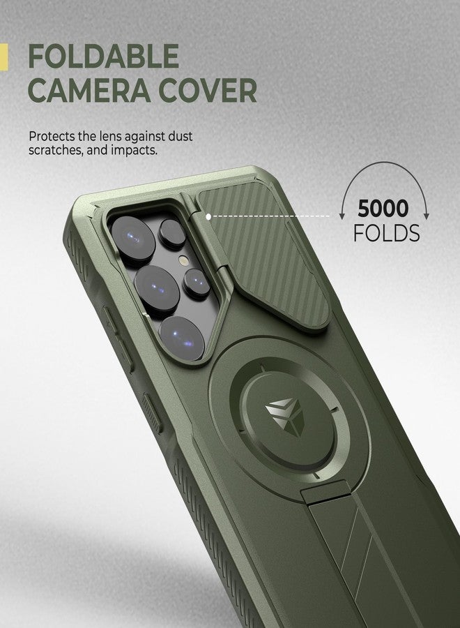 Dexnor for Samsung Galaxy S25 Ultra Case with Camera Cover & Adjustable Kickstand & Built-in Screen Protector, Rugged Shockproof Bumper Cases Heavy-Duty Magnetic Protective Cover(2025),Army Green - Image 4