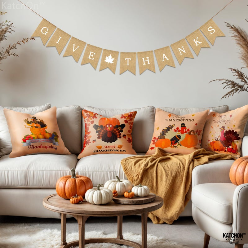 KATCHON KatchOn  Happy Thanksgiving Pillow Covers 18x18 Inch - Set of 4 | Thanksgiving Throw Pillow Covers | Thanksgiving Turkey Pillow Covers | Thanksgiving Party Decorations  Thanksgiving Decorations Indoor - Image 5