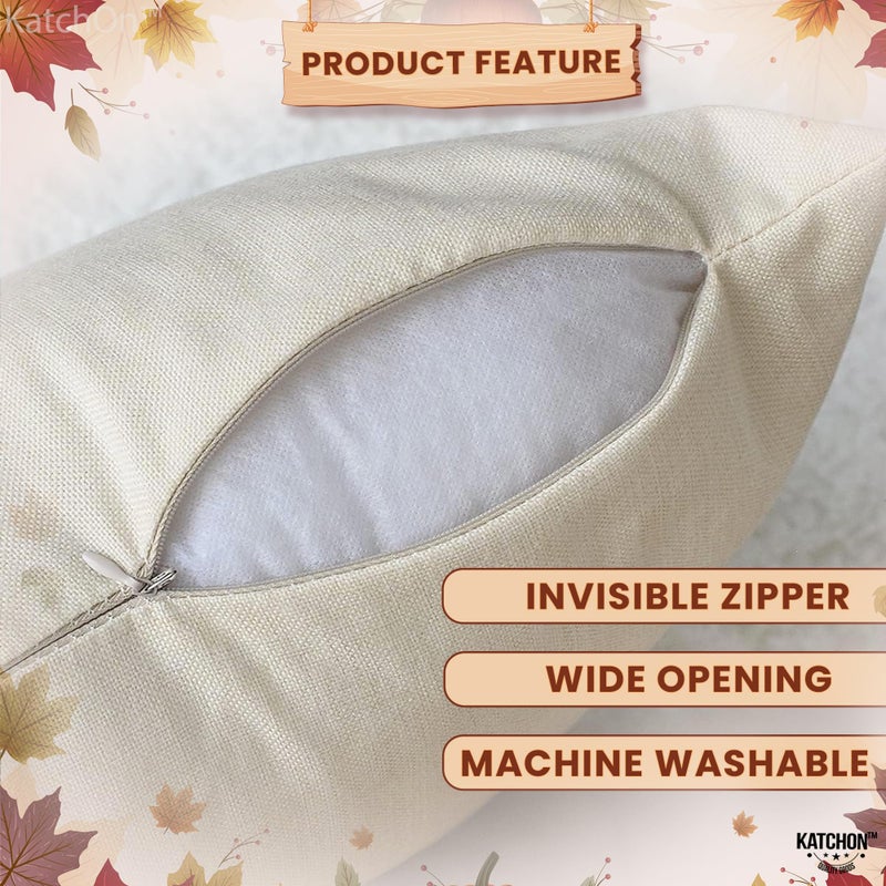 KATCHON KatchOn  Happy Thanksgiving Pillow Covers 18x18 Inch - Set of 4 | Thanksgiving Throw Pillow Covers | Thanksgiving Turkey Pillow Covers | Thanksgiving Party Decorations  Thanksgiving Decorations Indoor - Image 4